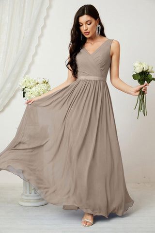 Women's Chiffon Long Bridesmaid Dresses A line Sleeveless Formal Prom Gown for Evening Party Homecoming Dresses 2808