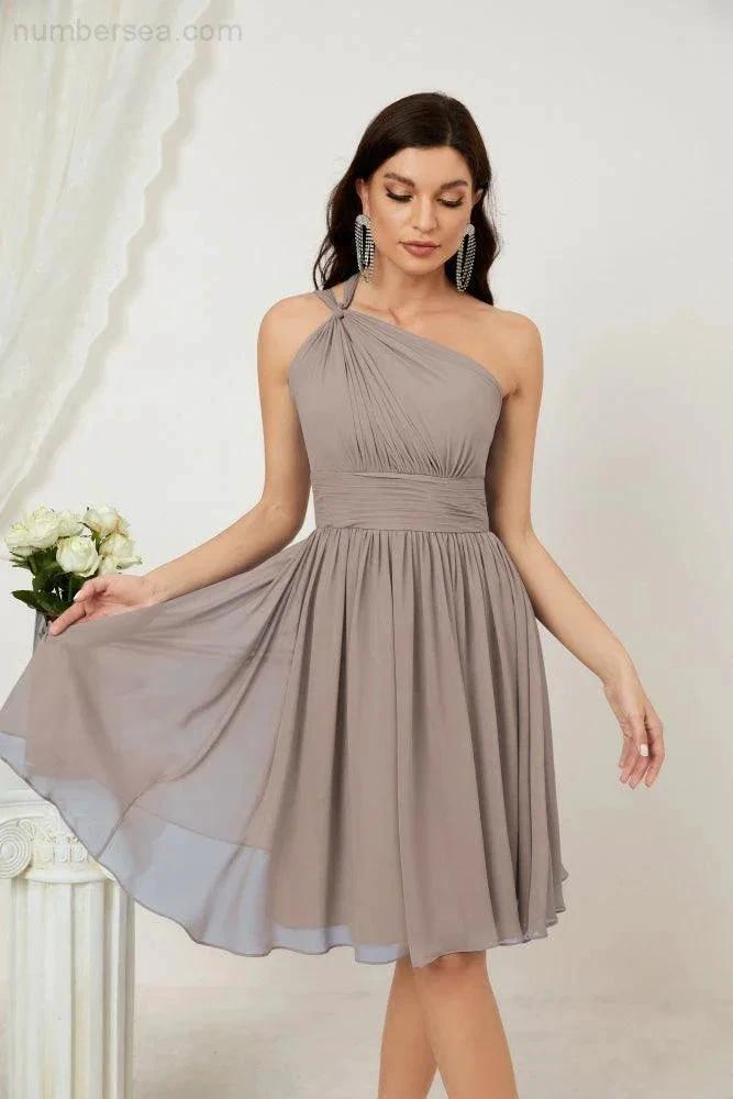 Numbersea Women Chiffon Short One Shoulder Bridesmaid Dress Formal Dresses for Party Homecoming 2804 by numbersea