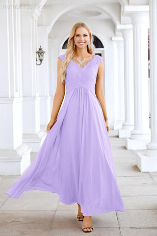 Ladies Chiffon V Neck Sleeveless Floor Length Bridesmaid Evening Dress Wedding Party Evening Dress 28126