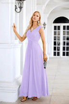 Ladies Chiffon V Neck Sleeveless Floor Length Bridesmaid Evening Dress Wedding Party Evening Dress 28126 by numbersea