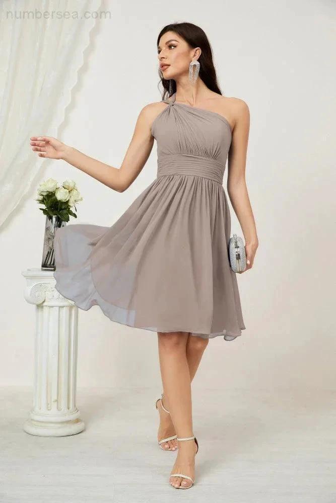 Numbersea Women Chiffon Short One Shoulder Bridesmaid Dress Formal Dresses for Party Homecoming 2804 by numbersea