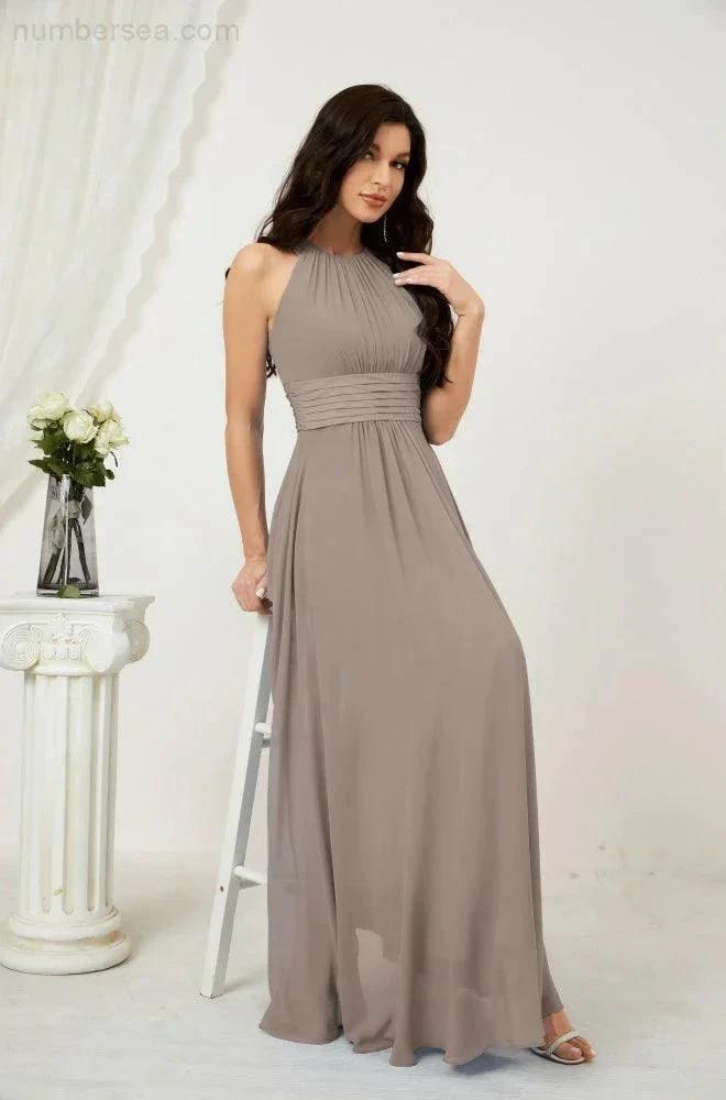 Numbersea Formal Party Gown Dress Chiffon Halter Long Sleeveless Bridesmaid Dresses 2802 by numbersea