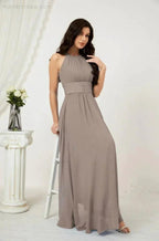 Numbersea Formal Party Gown Dress Chiffon Halter Long Sleeveless Bridesmaid Dresses 2802 by numbersea