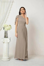 Numbersea Chiffon Ruffled One Shoulder Long Bridesmaid Dresses A-line Formal Evening Gown Side Split 2809 by numbersea
