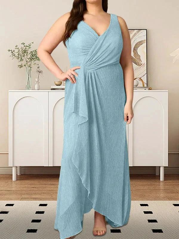 A-Line V-Neck Ruched Metallic Mesh Dress by Dreamylily