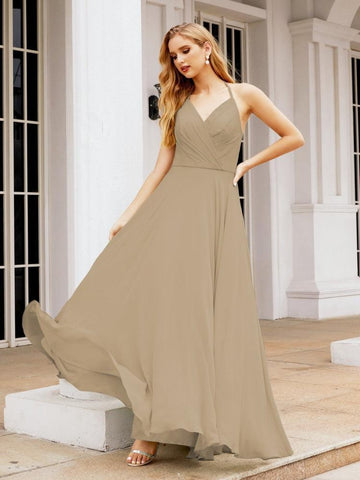 Numbersea Halter Chiffon Bridesmaid Dresses Wedding Appare Sleeveless Formal Prom Dress with Ruffled Back 28035