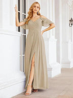 Numbersea Cold Shoulder Long Bridesmaid Dresses Side Slit Formal Prom Gowns Party Wedding 28070 by numbersea