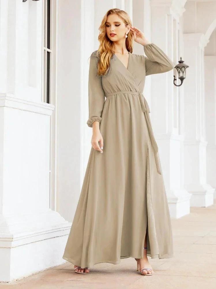 Sunnderly Women's Chiffon Bridesmaid Dress A line Long Sleeves Formal Evening Prom Gown for Wedding Guest SY28032 by numbersea