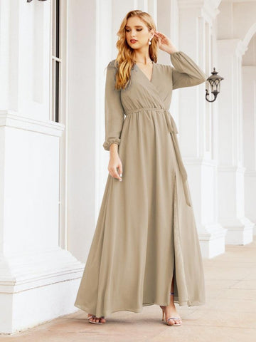 Sunnderly Women's Chiffon Bridesmaid Dress A line Long Sleeves Formal Evening Prom Gown for Wedding Guest SY28032