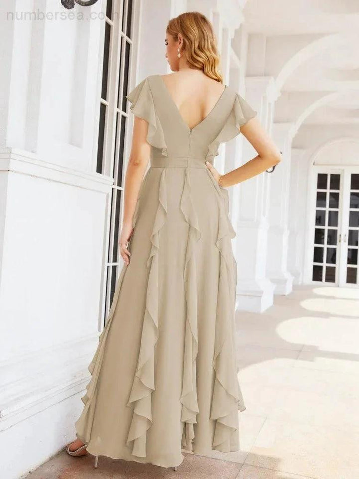 Ruffled Bridesmaid Dresses with Sleeves Long Formal Party Dress 28041 by numbersea