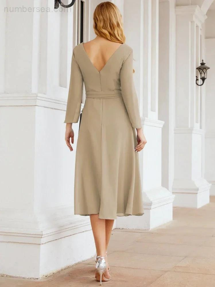 Bridesmaid Dress V-Back Waist Belt Mother of the Bride Wedding Guest SY28031 by numbersea