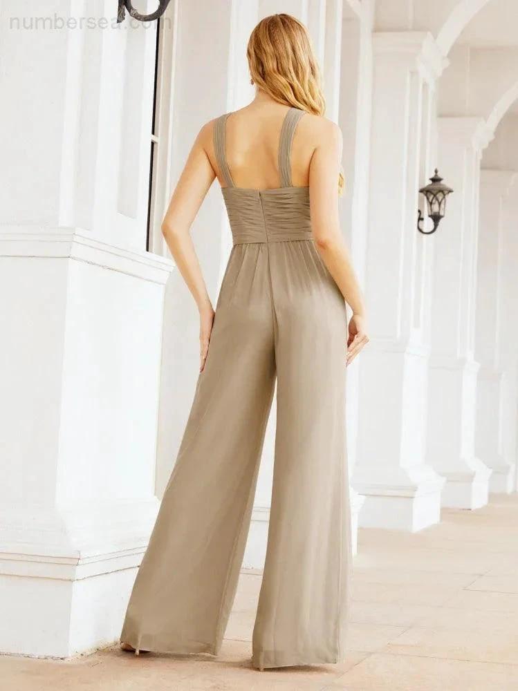 Numbersea Crisscross Neck Jumpsuit Formal Evening Dress Long Bridesmaid Dresses Bell-bottomed Pants 28033 by numbersea