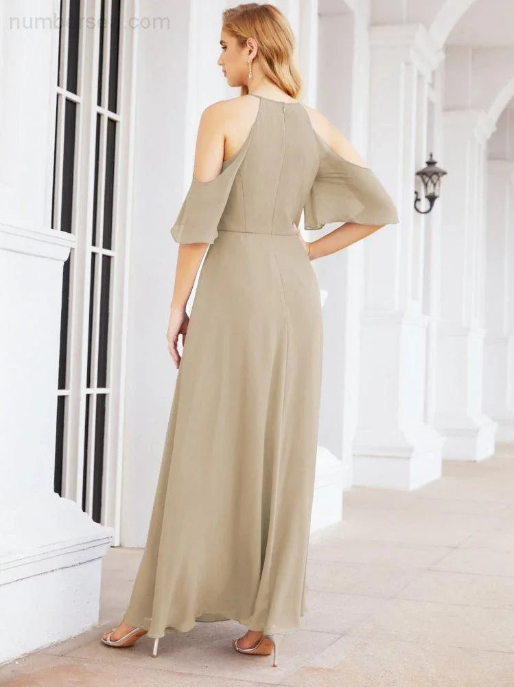 Abiti da damigella d'onore Numbersea con spalle scoperte, linea a trapezio, lunghi abiti da sera formali 28074