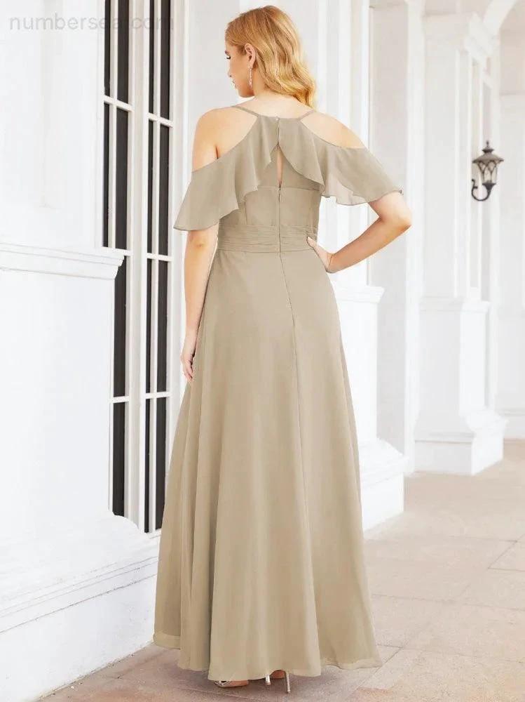 Numbersea Cold Shoulder Long Bridesmaid Dresses Side Slit Formal Prom Gowns Party Wedding 28070 by numbersea
