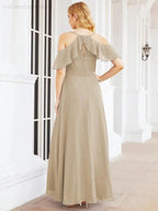 Numbersea Cold Shoulder Long Bridesmaid Dresses Side Slit Formal Prom Gowns Party Wedding 28070 by numbersea