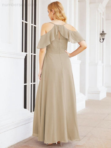 Numbersea Cold Shoulder Long Bridesmaid Dresses Side Slit Formal Prom Gowns Party Wedding 28070