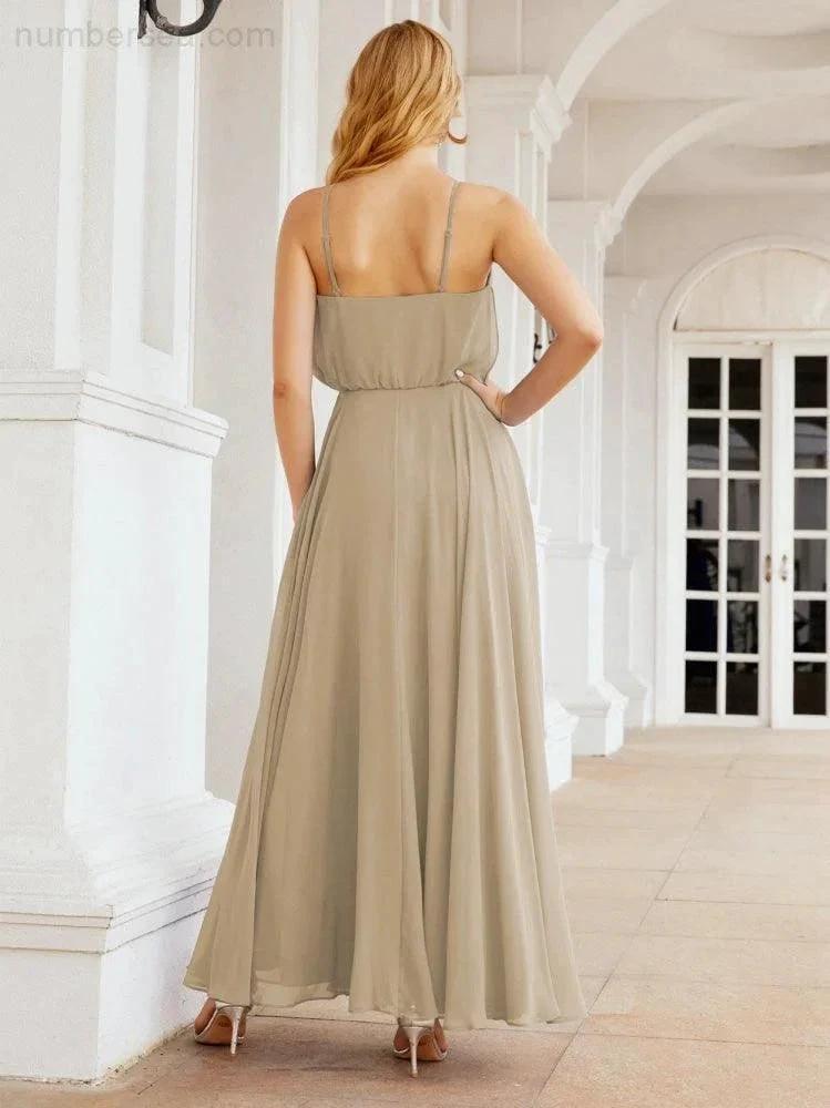 Numbersea Halter Long Bridesmaid Dresses Formal A line Juniors Dress 28029 by numbersea