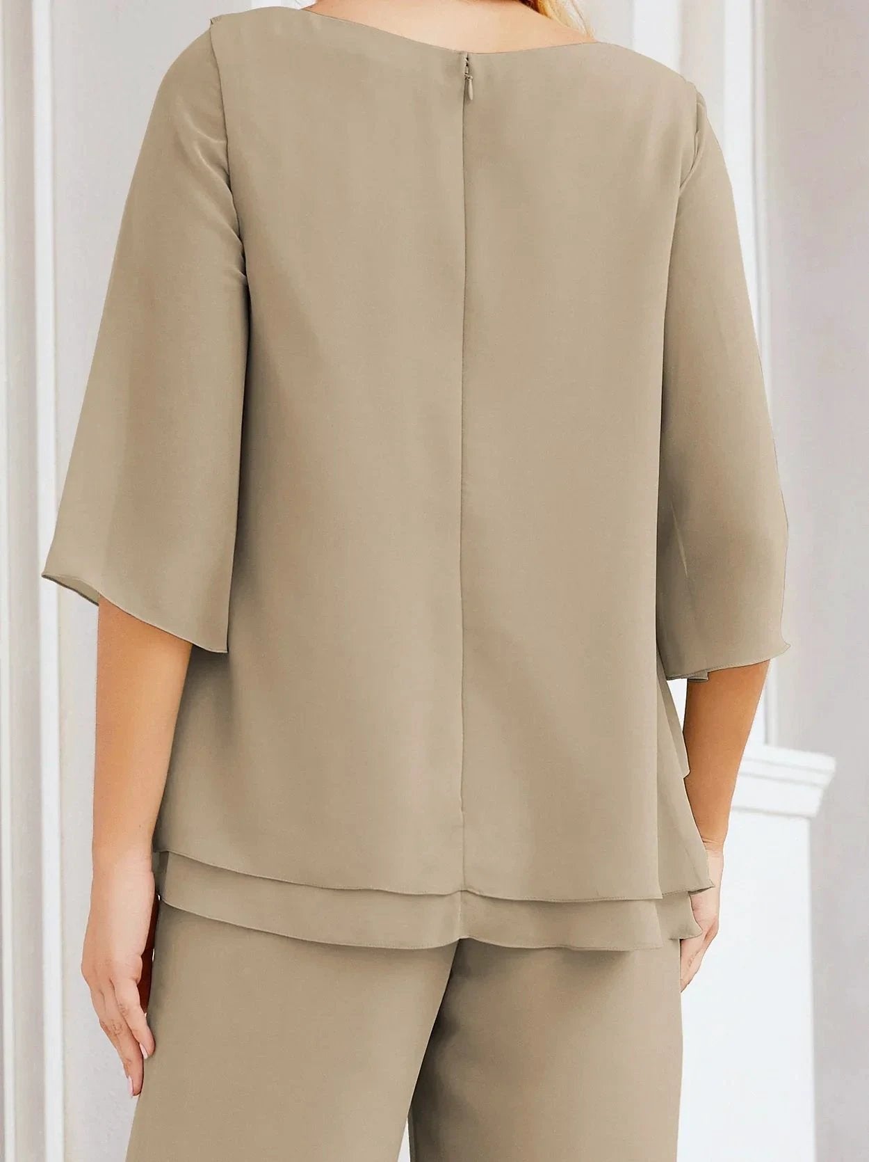 Sunnderly Elegant 2 Piece Mother of The Bride Dress Plus Size Pant Suits Ruffle Layers Sliver Housecoat SY28064 by numbersea