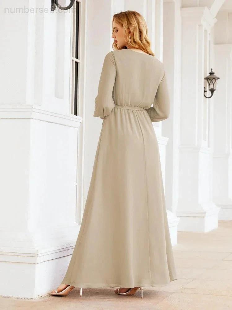 Sunnderly Women's Chiffon Bridesmaid Dress A line Long Sleeves Formal Evening Prom Gown for Wedding Guest SY28032 by numbersea