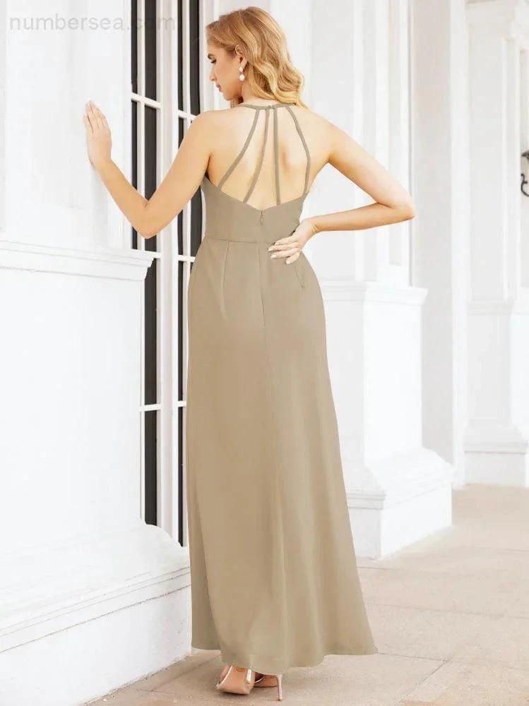 Numbersea Spaghetti Strap Bridesmaid Dresses V-Neck Long A-Line Formal Prom Gowns 28063 by numbersea