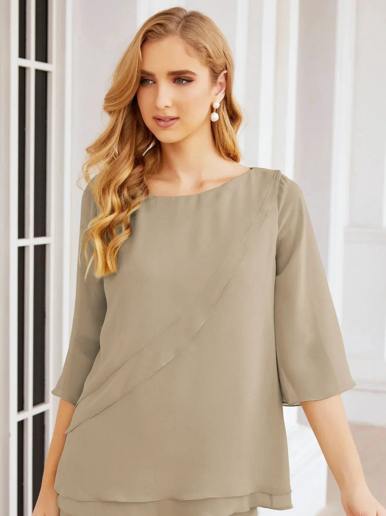 Sunnderly Elegant 2 Piece Mother of The Bride Dress Plus Size Pant Suits Ruffle Layers Sliver Housecoat SY28064 by numbersea