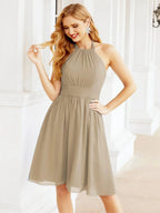 Numbersea Halter Chiffon Bridesmaid Dresses Short Sleeveless Formal Party Dress Open Back 28023 by numbersea
