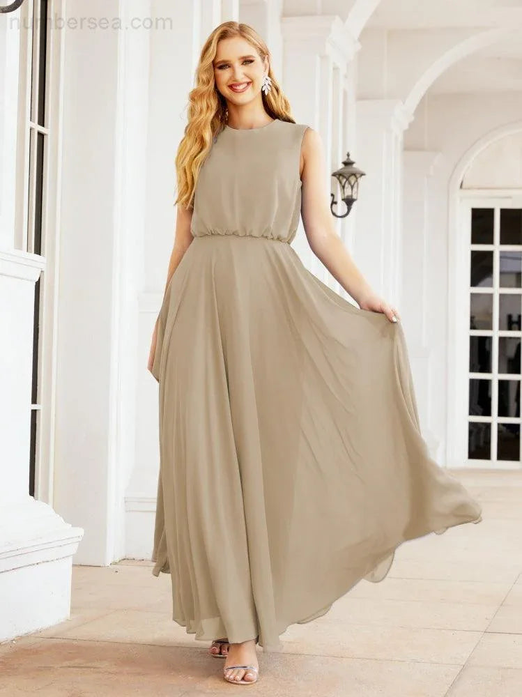 Numbersea Sleeveless Long Bridesmaid Dress A line Formal Evening Prom Gown 28025