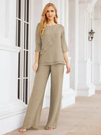 Sunnderly Elegant 2 Piece Mother of The Bride Dress Plus Size Pant Suits Ruffle Layers Sliver Housecoat SY28064 by numbersea