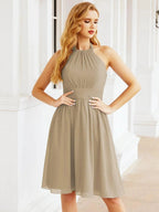 Numbersea Halter Chiffon Bridesmaid Dresses Short Sleeveless Formal Party Dress Open Back 28023 by numbersea