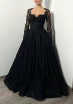 Black Luxury Gothic Wedding Dress Heavy Beaded Lace Ball Gown  SW557