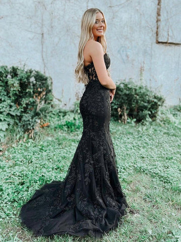 Evie | Vestido de fiesta largo de encaje con escote corazón y apliques de sirena