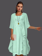 Two Piece A-Line Chiffon Lace Sleeveless Jacket Dresses with Pleats Appliques by Dreamylily