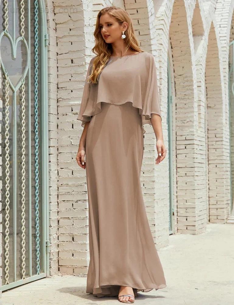 Sunnderly Bridesmaid Dress Women Long Sleeve V-Neck Chiffon Formal Wedding Party Dress SY28018 by numbersea
