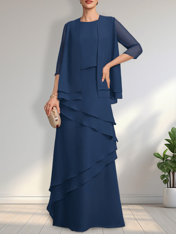 Sheath Scoop Floor-Length Chiffon Mother of the Bride Dress
