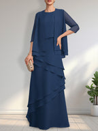 Sheath Scoop Floor-Length Chiffon Mother of the Bride Dress