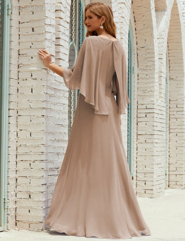 Sunnderly  Bridesmaid Dress Women Long Sleeve V-Neck Chiffon Formal Wedding Party Dress SY28018