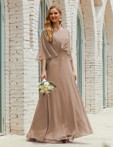 Sunnderly  Bridesmaid Dress Women Long Sleeve V-Neck Chiffon Formal Wedding Party Dress SY28018