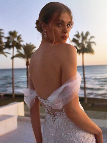Beach Sweetheart Neck Off The Shoulder Wedding Dress Romantic Lace Appliques Bridal Gown Pastrol Vestidos De Novia