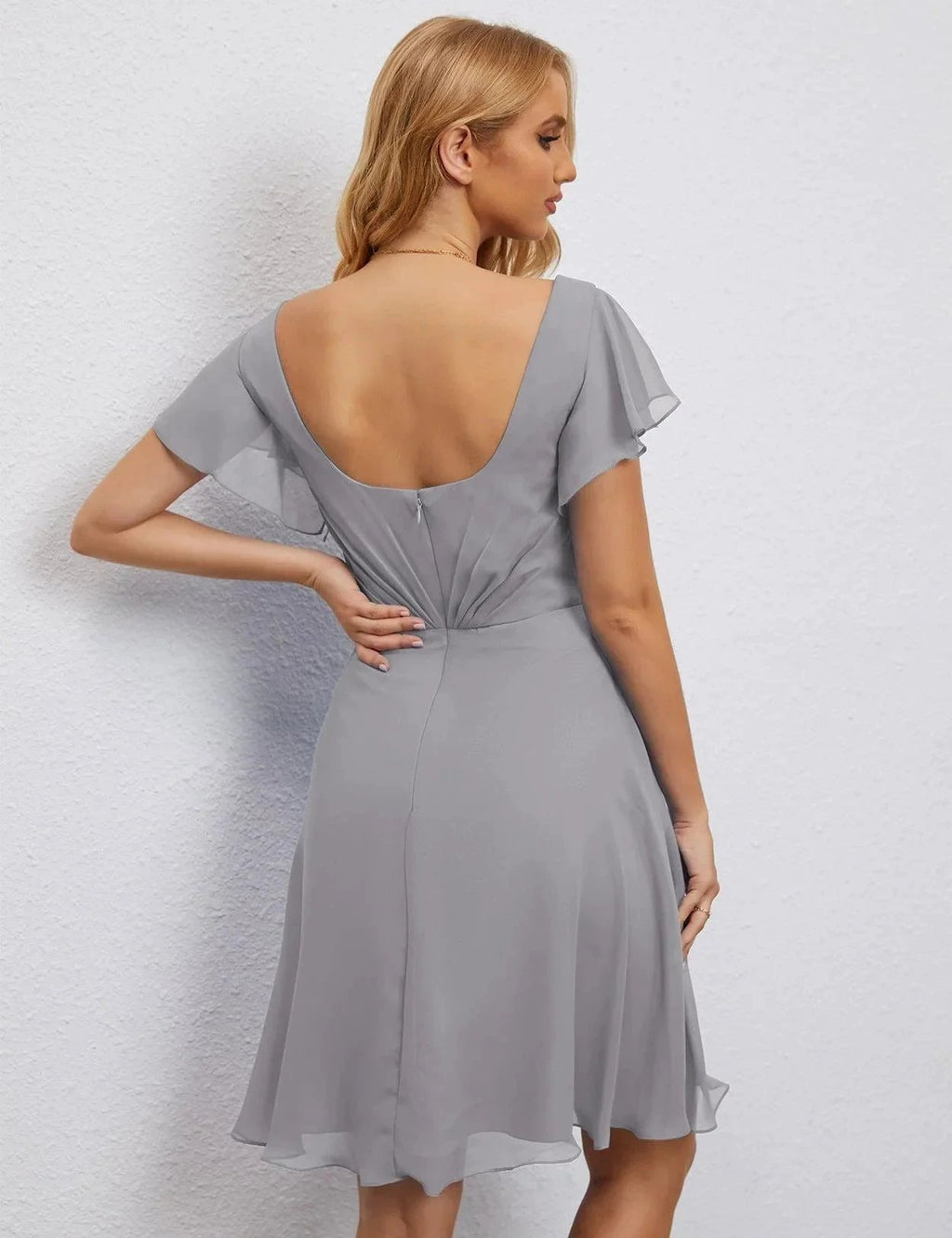Numbersea U Back Homecoming Dress Formal Prom Dress Knee Length Short Sleeves Cocktail Party Dress 28077 by numbersea