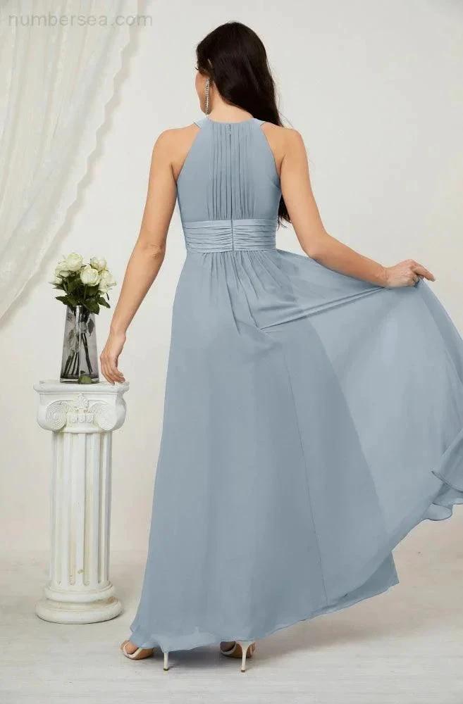Numbersea Formal Party Gown Dress Chiffon Halter Long Sleeveless Bridesmaid Dresses 2802 by numbersea