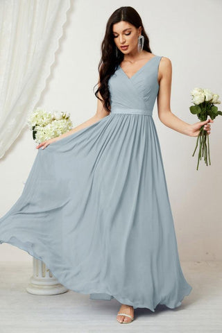 Women's Chiffon Long Bridesmaid Dresses A line Sleeveless Formal Prom Gown for Evening Party Homecoming Dresses 2808
