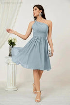 Numbersea Women Chiffon Short One Shoulder Bridesmaid Dress Formal Dresses for Party Homecoming 2804 by numbersea