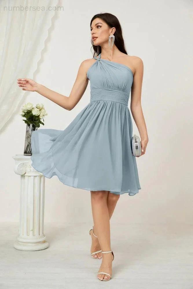 Numbersea Women Chiffon Short One Shoulder Bridesmaid Dress Formal Dresses for Party Homecoming 2804 by numbersea