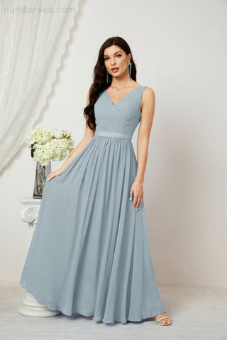 Women's Chiffon Long Bridesmaid Dresses A line Sleeveless Formal Prom Gown for Evening Party Homecoming Dresses 2808