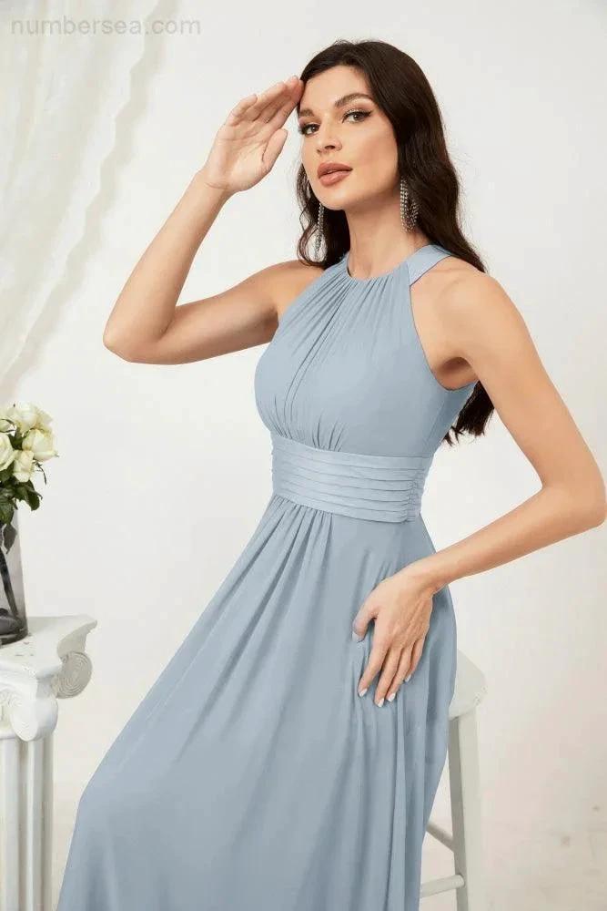 Numbersea Formal Party Gown Dress Chiffon Halter Long Sleeveless Bridesmaid Dresses 2802 by numbersea