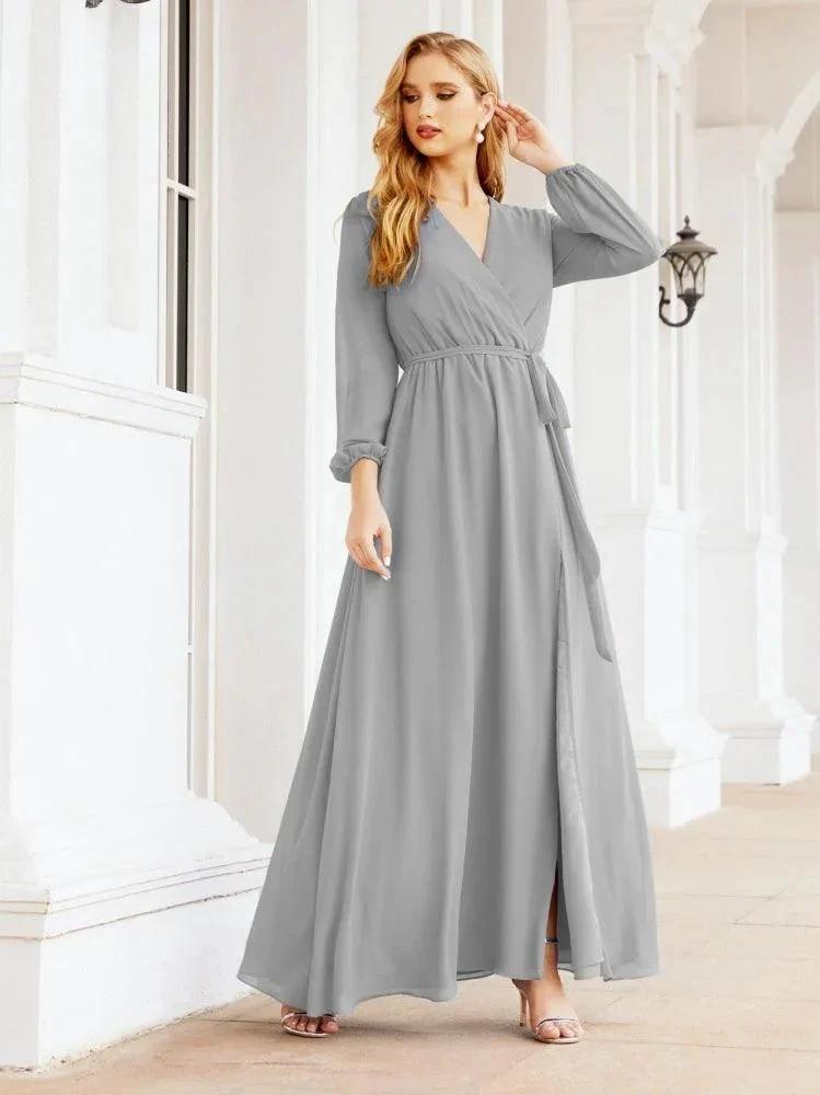 Sunnderly Women's Chiffon Bridesmaid Dress A line Long Sleeves Formal Evening Prom Gown for Wedding Guest SY28032 by numbersea