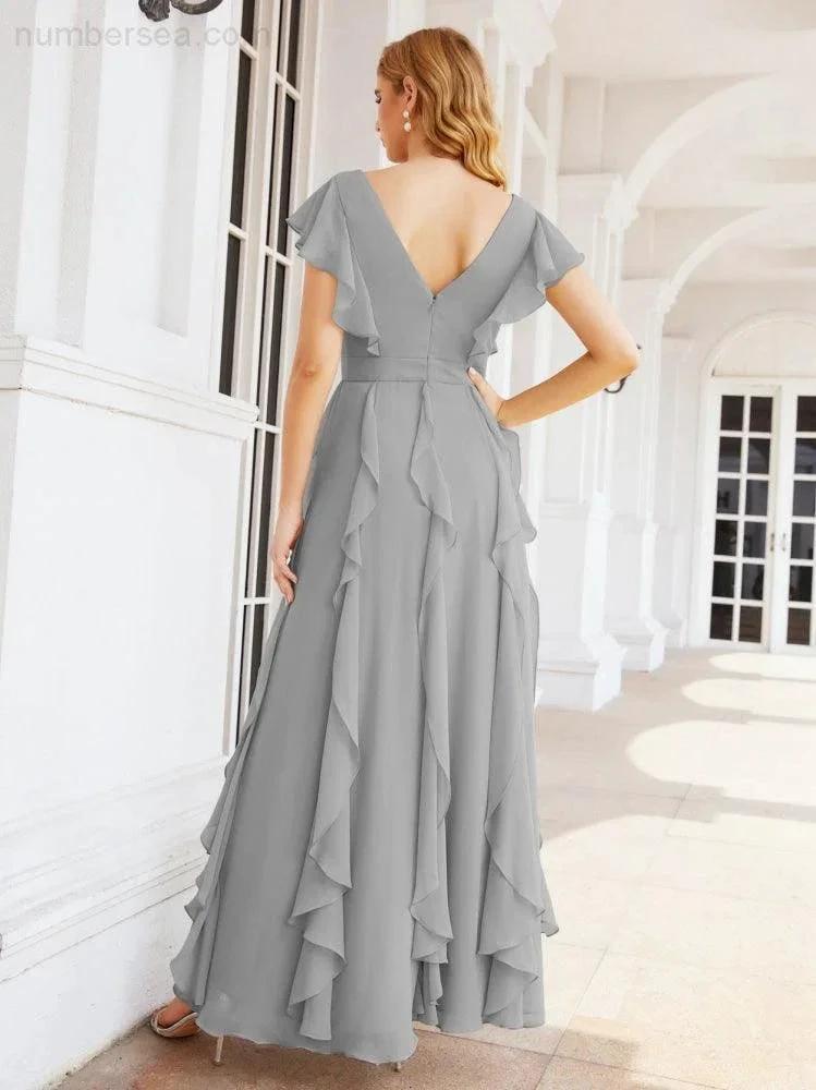 Ruffled Bridesmaid Dresses with Sleeves Long Formal Party Dress 28041 by numbersea