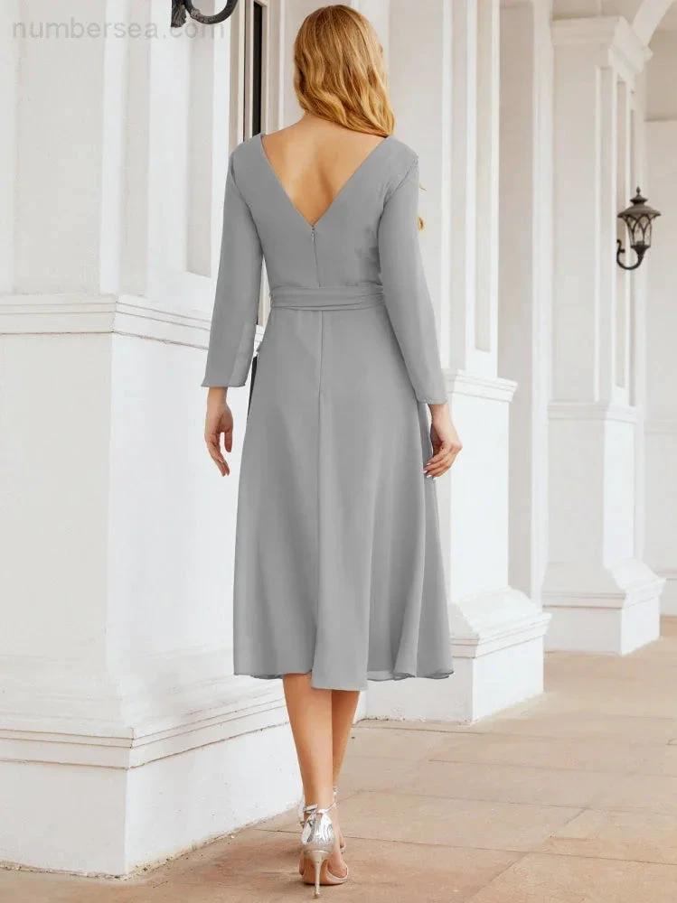 Bridesmaid Dress V-Back Waist Belt Mother of the Bride Wedding Guest SY28031 by numbersea