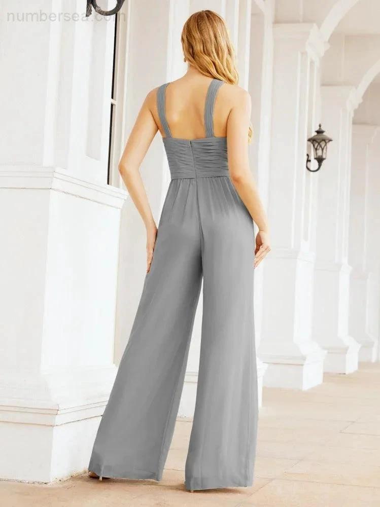 Numbersea Crisscross Neck Jumpsuit Formal Evening Dress Long Bridesmaid Dresses Bell-bottomed Pants 28033 by numbersea