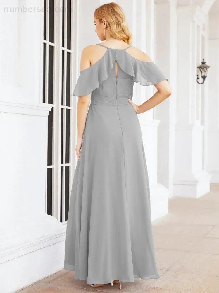 Numbersea Cold Shoulder Long Bridesmaid Dresses Side Slit Formal Prom Gowns Party Wedding 28070 by numbersea